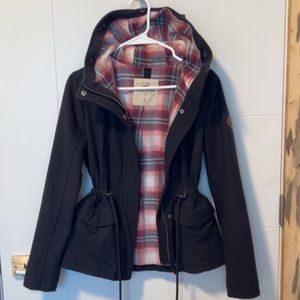 Hollister Navy Blue Hooded Wool Blend Coat Size Small